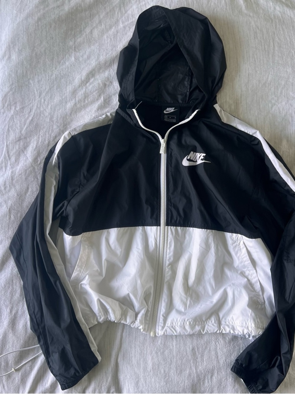 Nike Women's Black and White Hooded Bomber Windbreaker Jacket